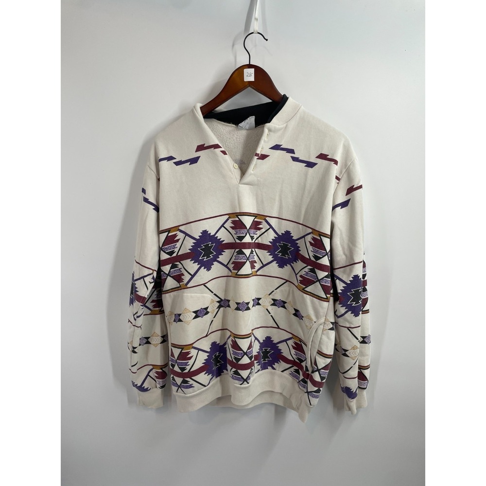 Vintage 90s Art Unlimited Sportswear Geometric Aztec Sweatshirt White Size M